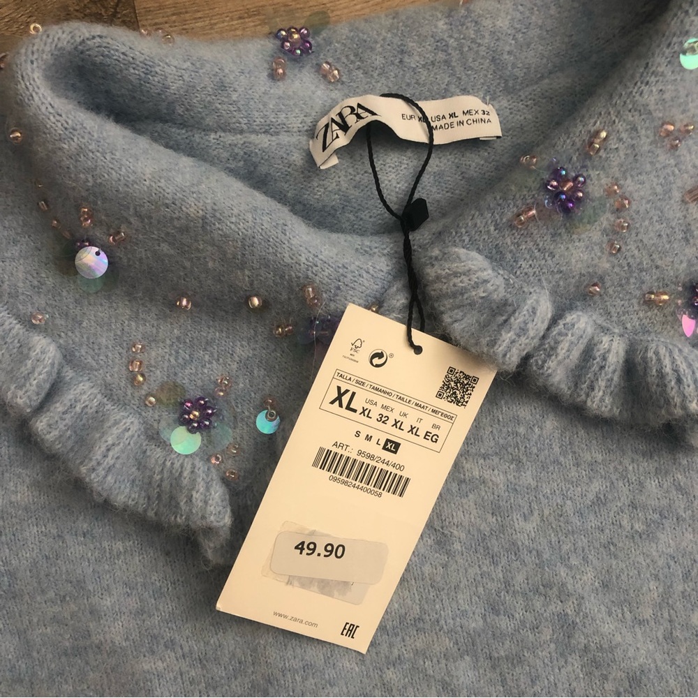 Zara Light Blue Ruffled Collar Top - Picture 6 of 11